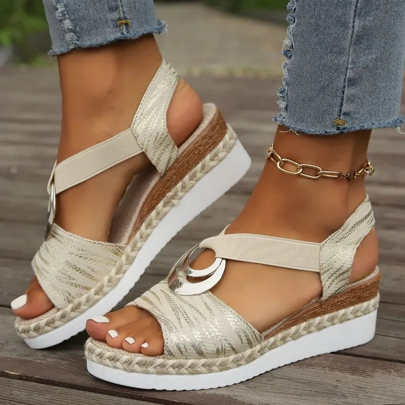 Women's Wedges Sandals 2024 Summer Snake Print Platform Sandals Gladiator Shoes Woman Comfort Casual Med High Heels Sandals