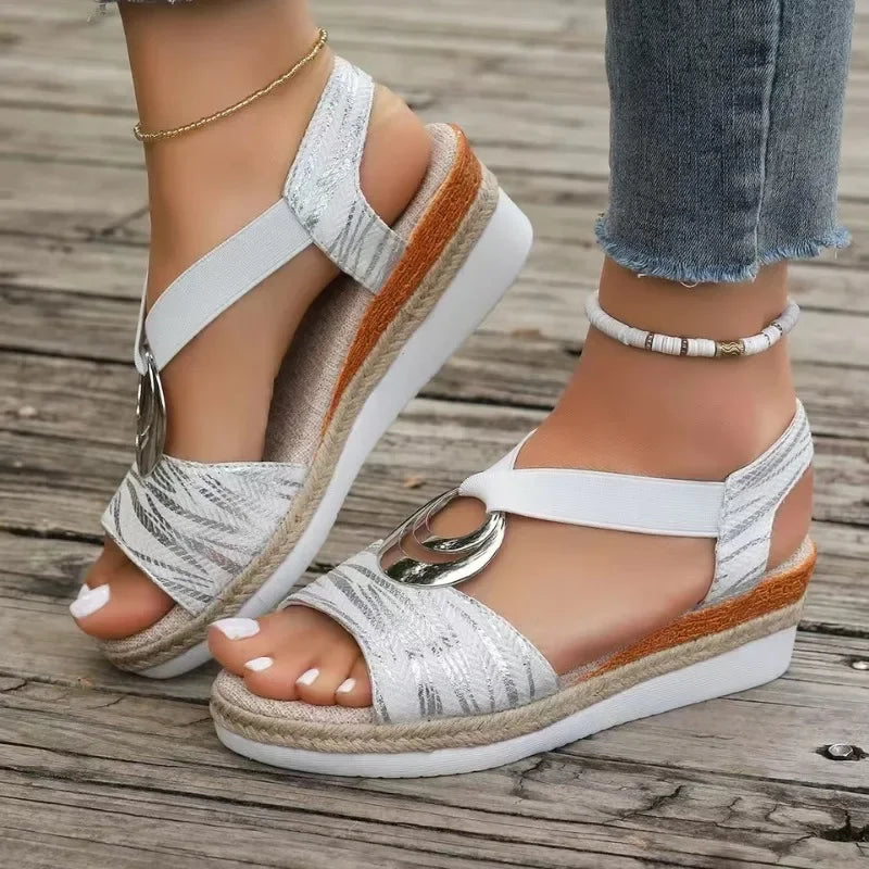 Women's Wedges Sandals 2024 Summer Snake Print Platform Sandals Gladiator Shoes Woman Comfort Casual Med High Heels Sandals